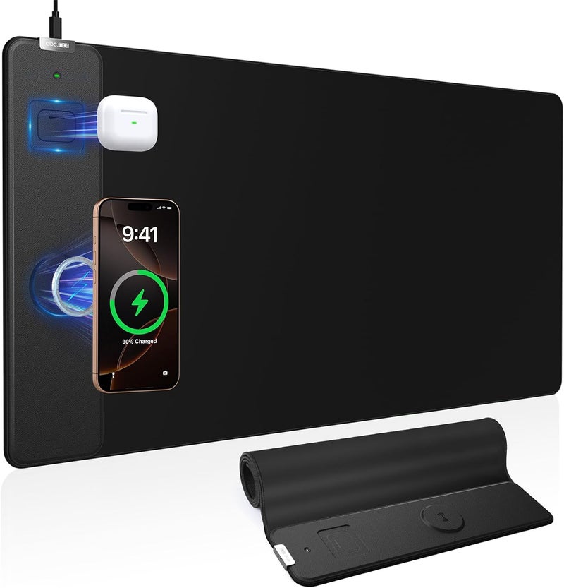 abc.mat Mouse Pad with Magnetic Wireless Charger, 31.5"x15.8" Large Gaming Desk Mat, Non-Slip Base, Waterproof Ultra-Smooth Keyboard Pad for Gamer, Office & Home, Black - Image 1